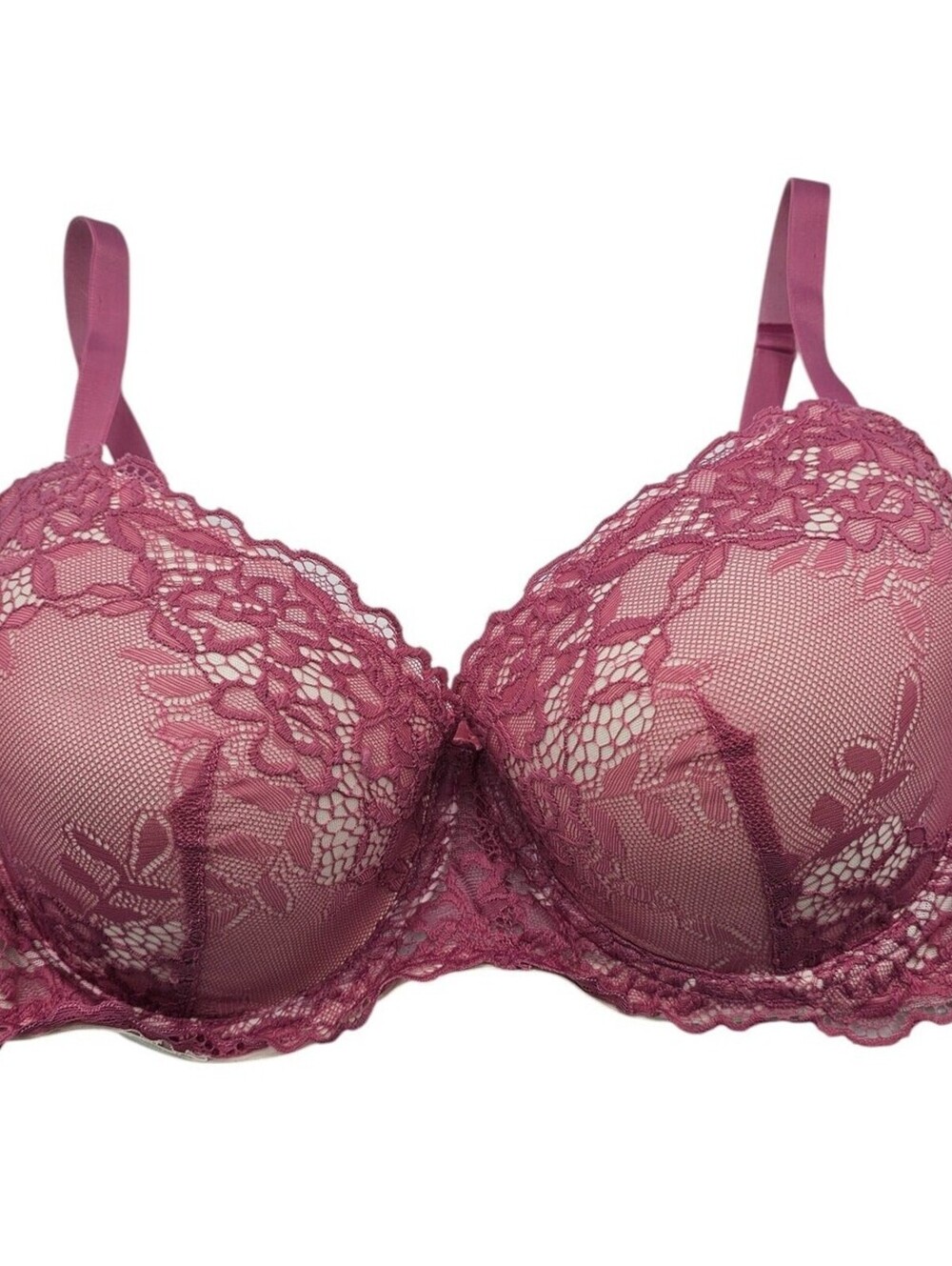 Vintage Y2K Sz 38DD Sexy Bra Cream w/ Pink Lace Overaly